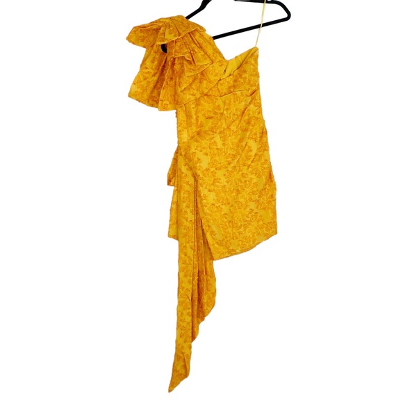 ATOIR One Shoulder Cascading Ruffle Bow Mini Dress in Orange - Picture 5 of 10